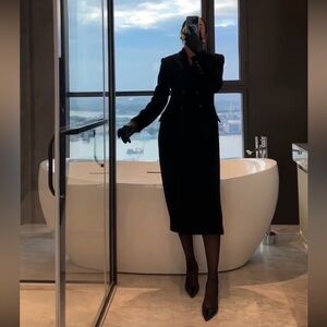 Elegant Black Women's Blazer and Midi Skirt (set of 2)